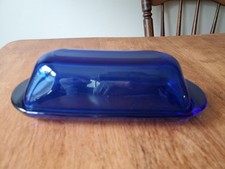 Cobalt Blue Ceramic Covered Butter Dish with Figural Rooster Finial — listing 6
