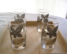 Vintage Libbey Green Etched Leaf Tumblers / Drinking Glasses — listing 5