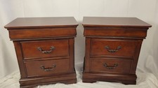 Traditional Cherry-Finish 3-Drawer Nightstand with Rope-Twist Columns and Ring Pulls — listing 6