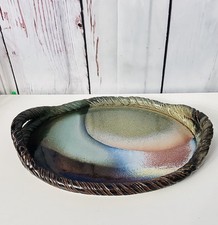 Handmade Studio Pottery Oval Serving Tray with Blue Ombré Glaze and Dotted Center — listing 5