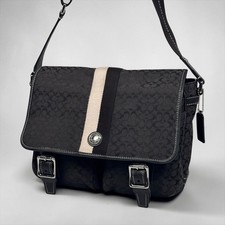 Coach Signature Jacquard Messenger / Crossbody Bag with Leather Trim