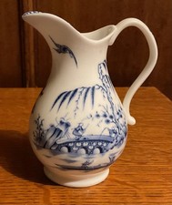 Late 18th Century English Blue & White Porcelain Barrel-Form Teapot with Gilt Chinoiserie Landscape, c.1775-1790 Yes - a crescent mark — listing 6