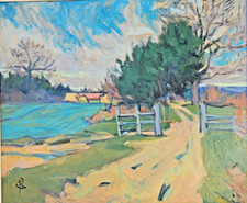 Mid-Century Pastoral Landscape Oil Painting Signed Julel, Framed — listing 5