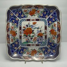 Japanese Imari Porcelain Square Footed Compote / Raised Serving Dish