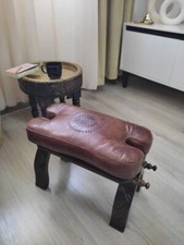 Egyptian Camel Saddle Stools with Tooled Red Leather Cushions (Pair) — listing 2
