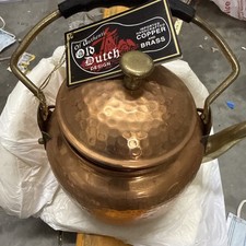 Antique Hammered Copper Kettle with Bamboo-Style Handle, Black Patina — listing 3