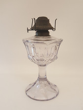 Antique Pink/Amethyst Pressed Glass Pedestal Oil Lamp with Clear Chimney — listing 4