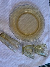 Amber Depression Glass Square Luncheon Plate, Federal Glass Madrid Pattern, listing 5