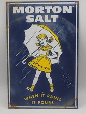 Morton Salt "When It Rains It Pours" Porcelain Enamel Advertising Sign — listing 3