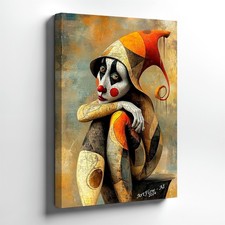 Framed Print of Melancholic Clown/Pierrot Portrait in Green and Orange — listing 2
