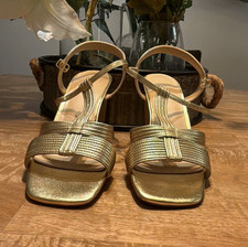 Metallic Gold Strappy High-Heel Slingback Sandals — listing 3