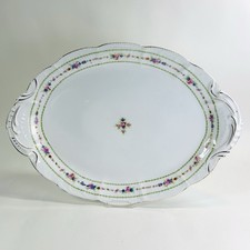 Pair of Vintage 1940s Floral Serving Platters with Gold Filigree Trim — listing 2