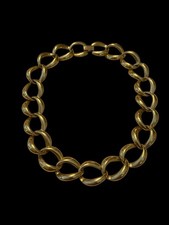 Vintage 1980s Gold-Tone Chain Collar Necklace with Black Enamel Shield Pendant — listing 6