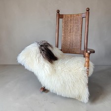 Natural Curly Long-Wool Sheepskin Rug / Pelt, Cream/Honey Blonde, 32" x 22" — listing 5