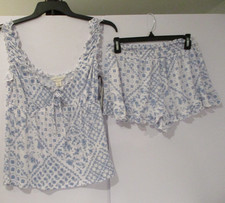 Laura Ashley Pink & White Gingham Shortie Pajama Set with Lace Trim, Size L