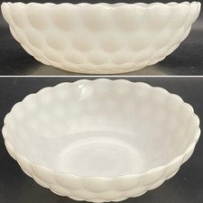 Vintage White Milk Glass Bubble Pattern Bowl with Scalloped Rim — listing 2