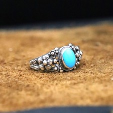 Vintage Southwestern Sterling Silver Men's Ring with Square Turquoise Cabochon — listing 6