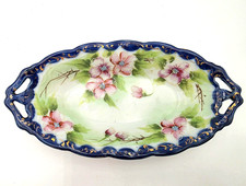Cobalt Blue Reticulated Pierced Ceramic Plate with Hand-Painted Enamel Flowers and Gold Accents — listing 5