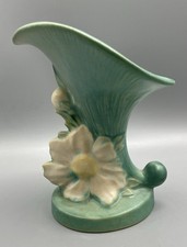 Roseville Pottery Peony Pattern Cornucopia Vase, Yellow/Green — listing 3