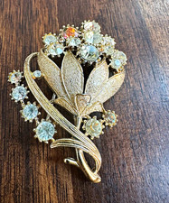 Large Rhinestone Floral Statement Brooch/Pin with Pink and Green Crystals — listing 3