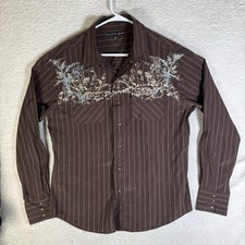 Carbon Men's Striped Button-Up Shirt with Floral Contrast Trim, Size XL — listing 2