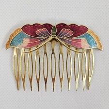Vintage Cloisonné Enamel Butterfly Hair Pin / Bobby Pin, Gold-Tone — listing 5