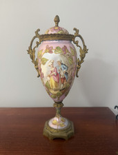 Pair of French Porcelain Covered Urns with Ormolu Mounts and Griffin Handles — listing 3