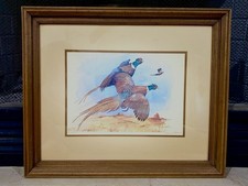 Framed Signed Wildlife Print of Bird/Pheasant on Red Background — listing 2