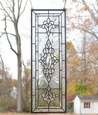 Beveled Glass Elongated Octagon Panel with Etched Starburst and Mounting Hole — listing 6