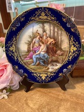 Set of Four Antique Hand-Painted Porcelain Cabinet Plates with Geometric Star & Rosette Motif — listing 4