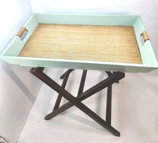 Black Lacquered Chinoiserie Butler's Tray Table with Hand-Painted Floral Design on Faux-Bamboo Folding Stand — listing 4