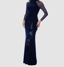 Betsy & Adam by Linda Bernell Black Velvet Beaded Empire-Waist Cocktail Dress, Size 14 — listing 3
