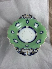 Antique Flow Blue Footed Compote / Fruit Comport with Handles, 6" H x 11" W