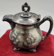 Victorian-Style Silver Plate Footed Cream Pitcher with Repoussé Floral Decoration — listing 6