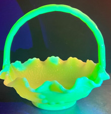 Fenton Custard Satin Glass Open Lace Edge Basket Weave Bowl, 5 inches — listing 6
