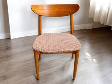 Set of Danish Modern Style Teak Dining Chairs with Wool Stripe Upholstery — listing 4
