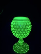 Antique Vaseline/Uranium Glass Footed Bowl with Opalescent Scalloped Rim and Floral Pattern, 8.5"