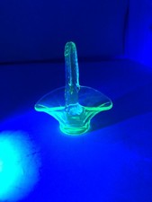 Vintage Uranium Vaseline Glass Miniature Basket with Twisted Handle, 4 inches — listing 5