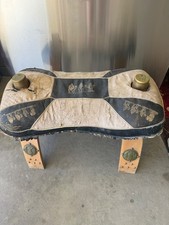 Vintage Egyptian Camel Saddle Footstool with Upholstered Cushion and Studded Wood Frame