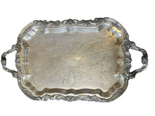 Vintage Silverplate Round Serving Tray with Beaded Rim and Engraved Scrollwork — listing 4