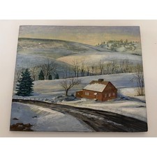 Mid-Century Winter Landscape Oil Painting, Signed, in Wood Frame