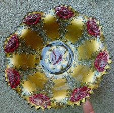 Antique Goofus Glass Bowl with Red Roses and Gold Leaf Pattern — listing 5