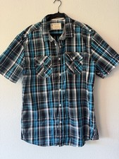 Marc Ecko Cut & Sew Men's Blue Plaid Long-Sleeve Button-Up Shirt with Chambray Contrast Collar XL / XXL — listing 2