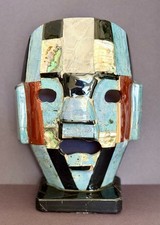 Mexican Mosaic Stone Inlay Aztec/Mayan Funerary Mask on Obsidian Base, listing 2
