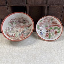 Vintage Japanese Kutani-Style Geisha Ware Porcelain Tea Set with Cups, Saucers & Scalloped Bowls — listing 5