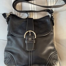 Coach Soho Flap Shoulder Bag in Black Leather with Contrast Stitching, Style No. G06D-10316