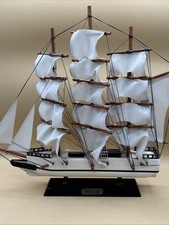 Vintage Wooden Model Whaling Ship on Base, Three-Masted Tall Ship Display Model — listing 5