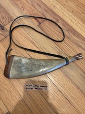 engraved powder horn Scrimshaw Powder Horn with Engraved Eagle and 'Behold Pilgrim' Inscription — listing 4