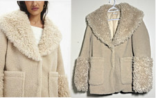 Urban Outfitters Pink Ribbed Knit Cardigan with Faux Fur Collar and Cuffs, Size S (UK 8-10)