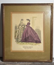 Antic French Hand-Colored Fashion Engraving "Le Petit Messager" in Oval Walnut Frame — listing 3